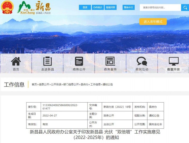 浙江新昌：大力推進工商業(yè)建筑屋頂光伏，全縣現(xiàn)有黨政機關(guān)、事業(yè)單位等公共建筑屋頂實現(xiàn)100%安裝