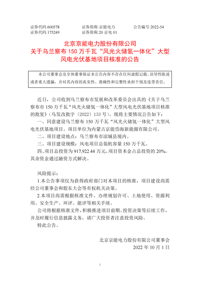 京能電力150萬千瓦“風(fēng)光火儲氫”基地獲批！